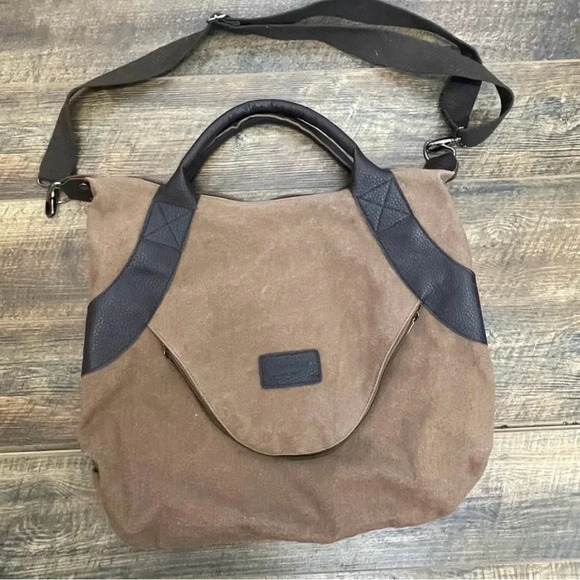 Threaded pear canvas tote hand bag brown - Picture 2 of 7